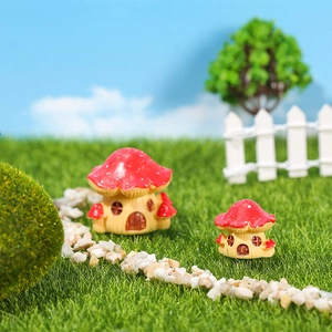 Resin Miniature Mushroom House Ornament Red Polka Dot Fairy Garden Decor For Succulent Potted Plants Micro Landscape Decor