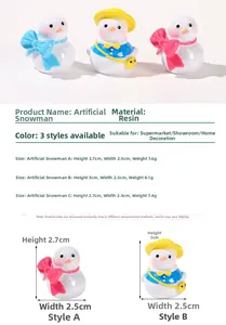 Primer plano de muñecos de nieve en miniatura de resina con gorro para decoración