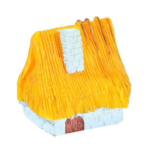 Figurine en résine de chaumière miniature pour bonsaï avec toit jaune et cheminée blanche