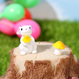 Miniature lapin blanc en résine avec champignon jaune pour décoration de jardin
