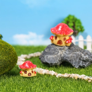 Miniature resin mushroom house decor with red spotted roof for fairy garden landscapes