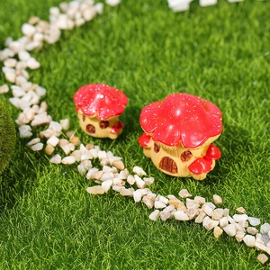 Red miniature resin mushroom houses set for fairy garden decor and terrarium plants