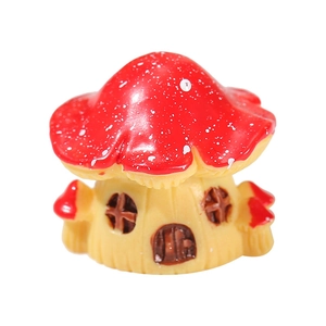 Miniature red resin mushroom house figurine for bonsai garden and moss landscape decor
