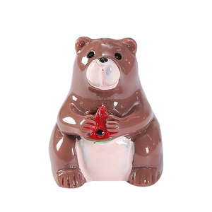 Miniature brown bear figurine with red heart ornament for micro landscape desk decor
