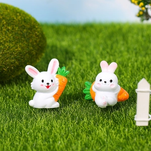 Miniatur-Hasenfiguren aus Harz mit Karotten für DIY-Mikrolandschaft und Gartendekoration