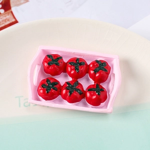 Miniature resin tray with red tomatoes for DIY phone case crafts and dollhouse decor