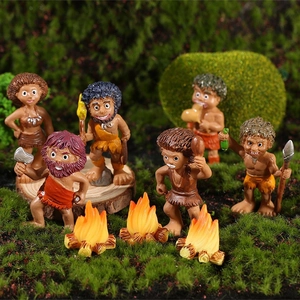 Cartoon Primitive Caveman Miniature Landscaping Resin Ornament Wild Tribe Figure And Bonfire Decoration For Desktop Garden Potting