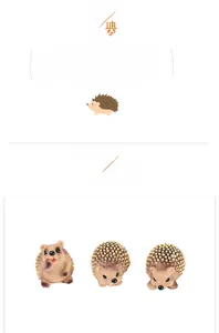Détail de trois figurines de hérisson en résine pour décoration de micro-paysage DIY