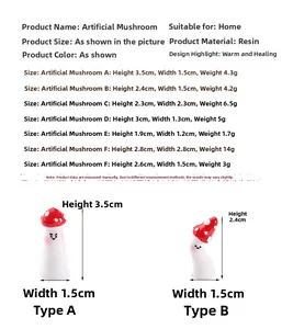 Detailed resin mushroom size chart with red tops and cute smiling faces for home decor