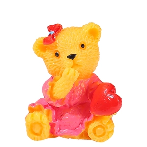 Süße gelbe Teddybär-Figur aus Harz mit roter Schleife und rosa Kleid für DIY-Bonsai-Deko