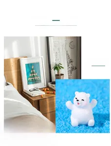 Miniature resin polar bear figurine with red tongue and pink blush for micro landscape