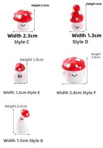 Detailed size comparison of resin mushroom miniatures with heights from 1.9cm to 3cm