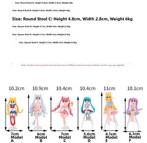 Detailed size specifications for cute PVC girl figurines on round and square stools