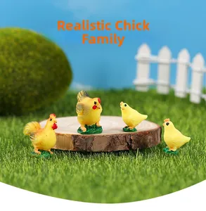 Macro detail of simulation resin chicken family miniatures with realistic feather textures