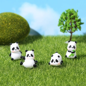 Set of four cute miniature panda figurines for succulent gardening and cake decoration