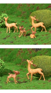 Miniature sika deer family figurine set for moss landscape and succulent pot decoration