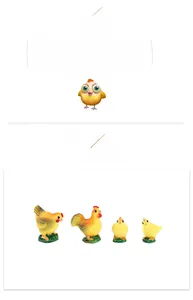 Detailed resin chicken family figurines with realistic feathers and green grass bases