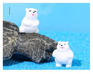 Miniature polar bear figurines in sitting and standing poses for micro landscape decor