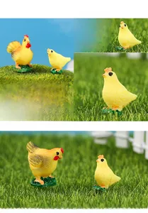 Miniature resin yellow chicken family figurines for garden landscape micro decor