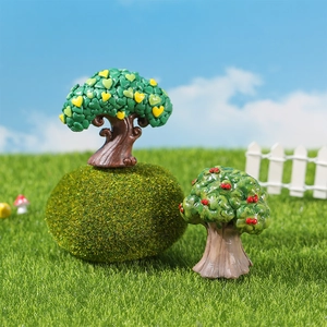 Miniature resin fruit trees for fairy gardens with yellow hearts and red dots decor