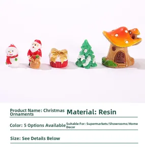 Miniature resin Christmas figurines including Santa Claus, snowman, and tree for home decor
