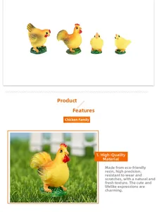Detail of eco-friendly resin chicken figurines showing vivid texture and grass base
