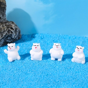 Mini Polar Bear Figurine Resin Miniature Landscape Ornament Cute Animal Statue For DIY Succulent Fairy Garden Home Desktop Decor