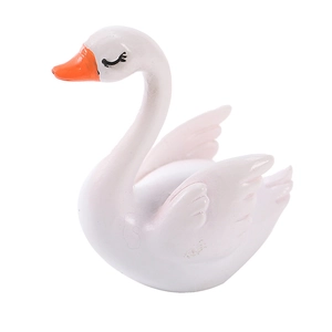 Miniature white resin swan figurine with orange beak for succulent pot decoration