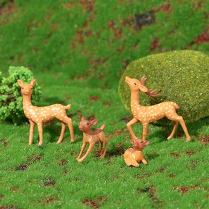 Miniature sika deer family figurine set for moss landscape and succulent pot decor