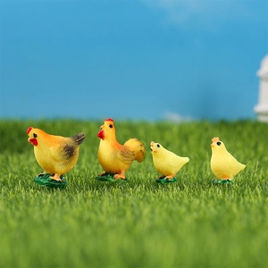 Pastoral Style Resin Miniature Chicken Family Figurines Rooster Hen And Chicks For Micro Landscape Garden Decoration Home Desktop Ornaments