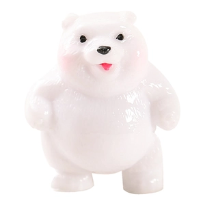 Miniature resin polar bear figurine with cute pink cheeks and a white polished finish
