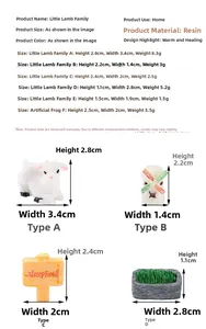 Detailed size specifications for sheep farm resin figurines with dimensions in centimeters