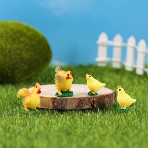 Set of 4 miniature resin yellow chicken figurines for micro landscape garden decor