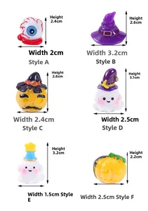 Detailed view of 6 miniature Halloween resin figurines including eyeballs and ghosts
