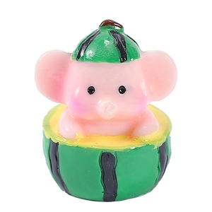 Pink elephant resin figurine in watermelon hat for micro landscape garden decor