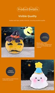 Detail of Halloween resin figurines showing wizard pumpkin and ghost with star hat