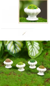 Macro shot of miniature artificial moss plant models for dollhouse landscape decoration