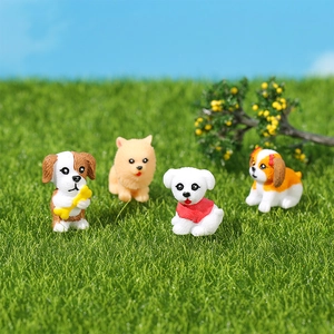 Set of 4 cute resin puppy figurines for micro landscape and creative cake decoration