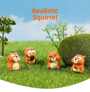 Detailed set of 4 resin squirrel figurines for micro landscape and garden decoration