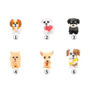 Set of six cute resin cartoon puppy figurines for micro landscape and cake decoration