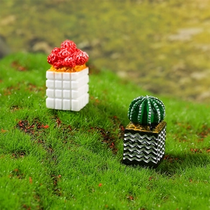 Miniature dollhouse cactus succulent plants in decorative resin pots for dioramas