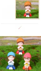 Close-up of cute wishing girl figurines with matte texture for micro landscape decor