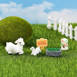 Cute Miniature Sheep Family Resin Figurine Pastoral Farm Landscape Decor Potted Plant Garden Desktop Resin Craft Ornament