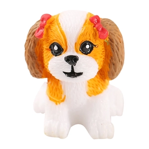 Cute resin puppy figurine with red bows for micro landscapes and creative cake toppers