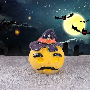 Halloween pumpkin succulent ornament with wizard hat and beard against a full moon backdrop