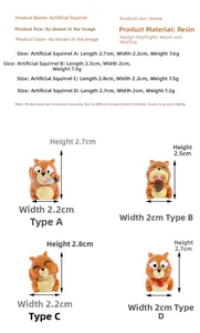 Detailed size specifications for cute resin squirrel figurines in micro landscape decor