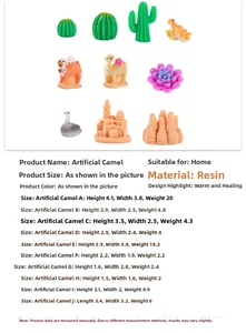 Detailed size chart for miniature resin camel and desert landscape garden ornaments