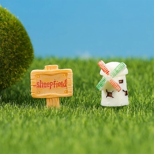 Miniature farm sheepfield wooden sign and windmill decor for succulent garden resin crafts
