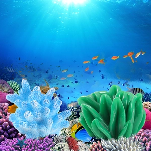 Blue artificial coral and green anemone aquarium decoration for underwater fish tank