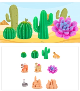 Detailed collection of 10 miniature desert figurines featuring cacti and animals